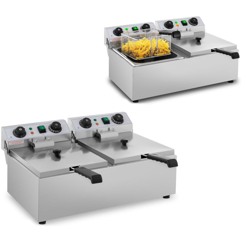 Royal Catering - Profi Elektro-Fritteuse Gastro Kapazität 2 x 10 l Kaltzone 2 x 3200 w Timer