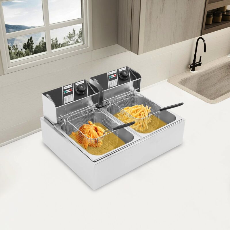 Fritteuse mit Korb, Elektrische Fritteusen, Kommerzielle Zwei-Behälter-Fritteuse