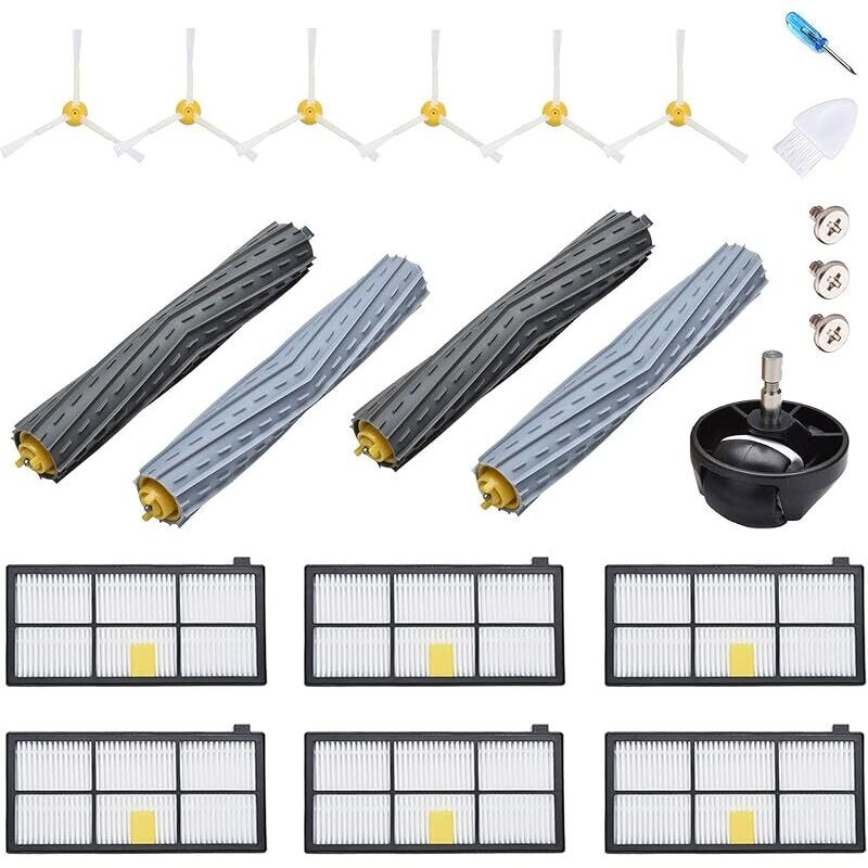 Frontbürsten-Zubehör für iRobot Roomba 800, 900, 980, 960, 971, 895, 860, 824, 880: 2x HEPA-Filter, 6x Seitenbürsten, 4x Walzenbürste, 1x Rad