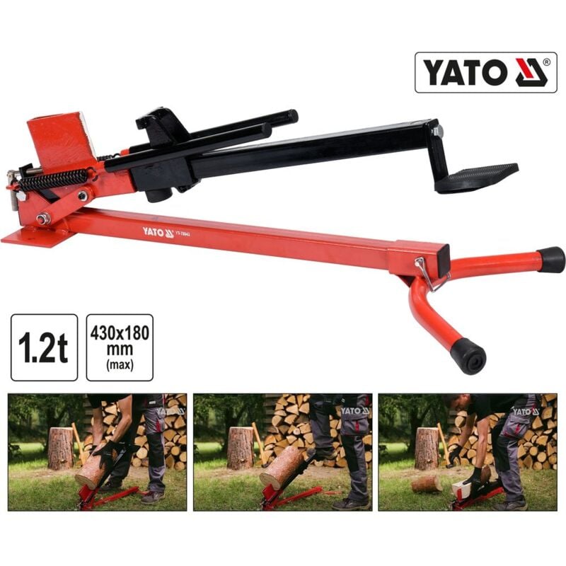 Yato - Profi Mechanischer Fuß Holzspalter Brennholz Holzklotz Spalter 1,2 Tonnen, liegende Ausführung, bis 430mm