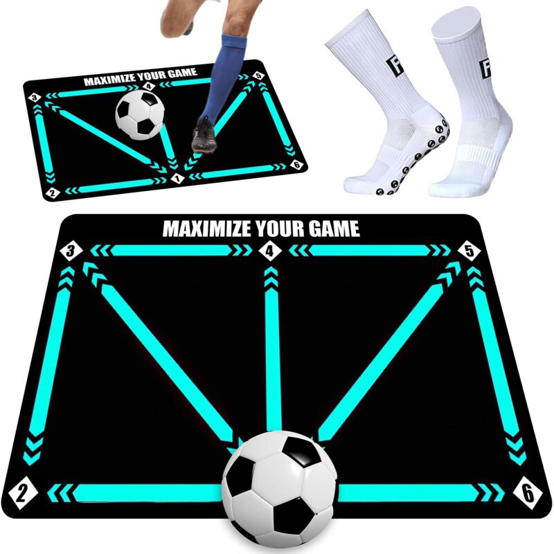 Fußball-Trainingsmatte, 90 x 60 cm, rutschfeste Fußball-Trainingsmatte mit Socken, für das Training der Schrittkontrolle beim Fußball-Dribbling