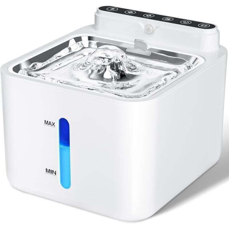 Bewegungssensor-Katzenbrunnen, 3,2 l, kabellos, batteriebetrieben, eingebauter 2600-mAh-Lithium-Akku, mit leiser Pumpe und Filter.