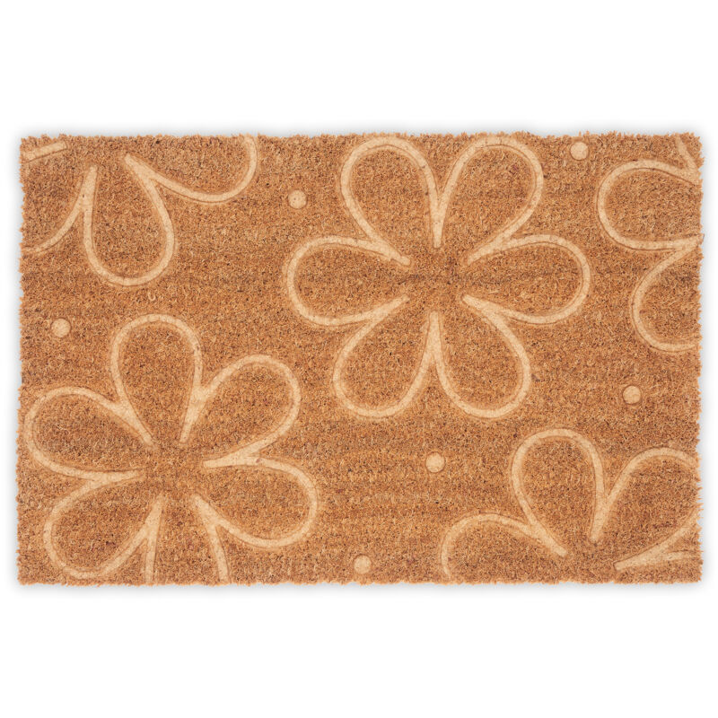 Relaxdays Fußmatte Kokos, Türvorleger Blüten, 60x40, Abtreter rutschfest, wetterfest, Fußabstreifer innen & außen, natur