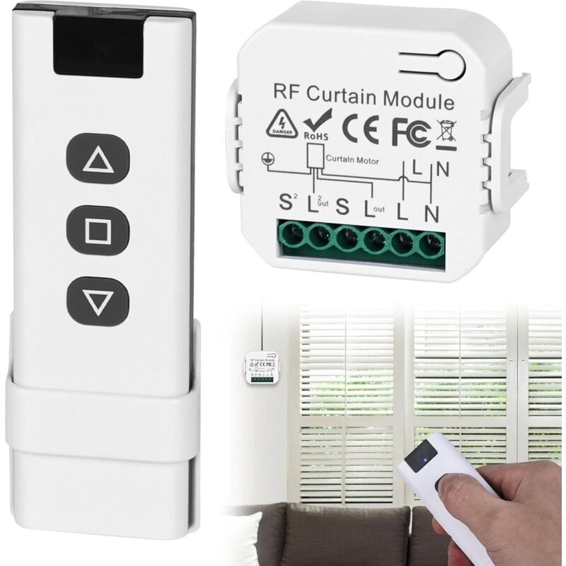 Funk-Rollladensteuerungs-Set: Smart Switch kompatibel mit 230V Funkschalter für Rollläden, Jalousien, Rollos, inkl. RF-Fernbedienung + Empfängermodul