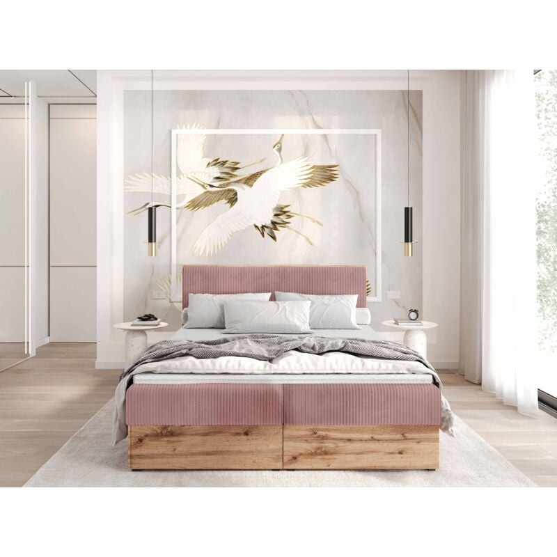 Demia Bett 140x200 Bett mit gepolsterte Kopfstütze und Bettkasten TIL62 Rosa - Furnix