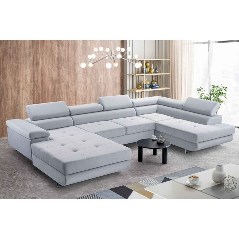 Ecksofa nillona xl in U-Form Schlaffunktion Bettkasten PS5 Hellgrau - Furnix