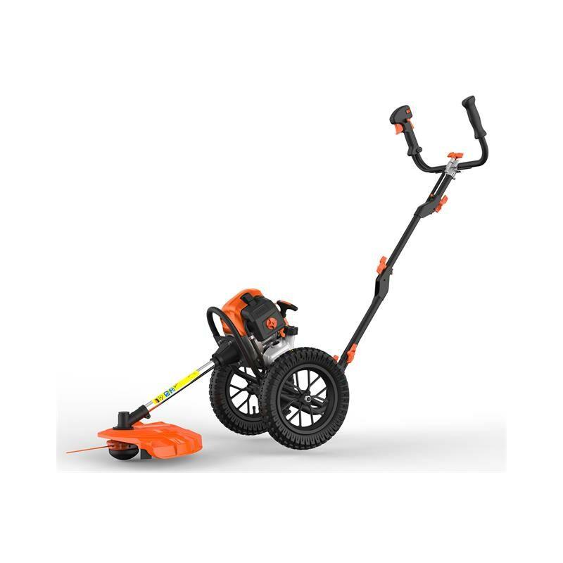 Benzin Motorsense auf Rädern FX-FSR162 mit 62 cc - große Lufträder & 3,5 ps Leistung – 2-Takt Rasentrimmer/Trimmer, Freischneider mit Faden - Fuxtec