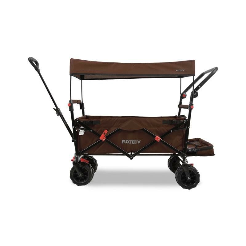Beach Bollerwagen faltbar FX-CTB800 Braun mit Dach - Strandwagen klappbar extra breite Räder Schiebegriff & Innenraumverlängerung Feststellbremse