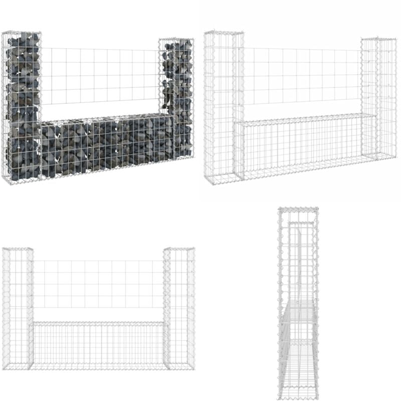 Vidaxl - Gabionenkorb U-Form mit 2 Säulen Eisen 140x20x100 cm - Gabionenkorb - Gabione - Gartenzaun - Staketenzaun - Terrassenabtrennung - Home &
