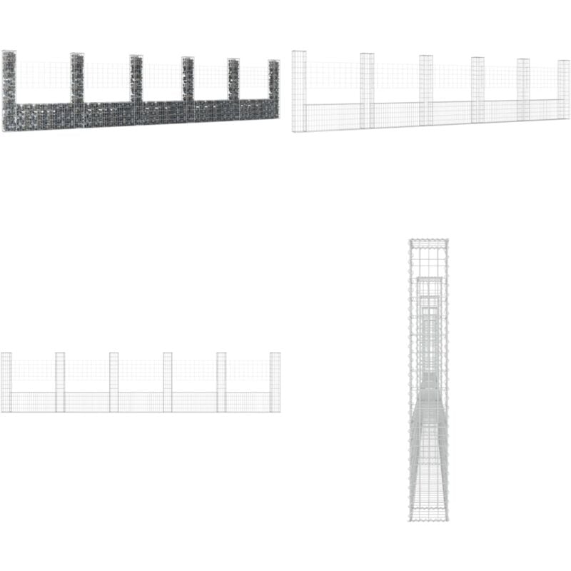Vidaxl - Gabionenkorb U-Form mit 6 Säulen Eisen 620x20x150 cm - Gabionenkorb - Gabione - Gartenzaun - Staketenzaun - Begrenzungszaun - Home & Living