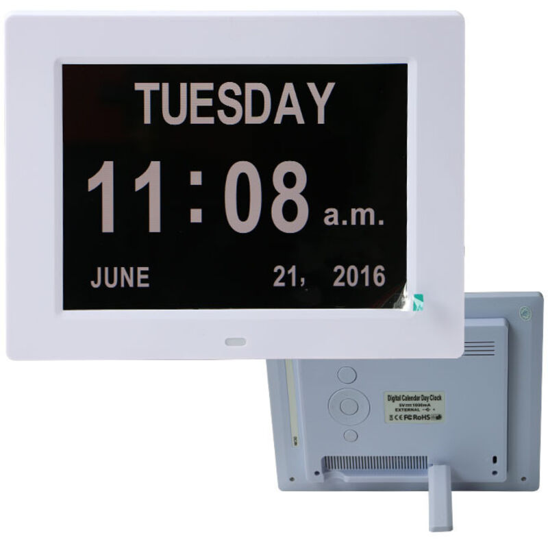 Gabrielle - 8' lcd Digitaluhr Kalender mit Datum, Kalenderuhr mit Datum, Tag und Uhrzeit Alzheimer-Uhr Uhr für Senioren, es ist für Eltern (weiß)