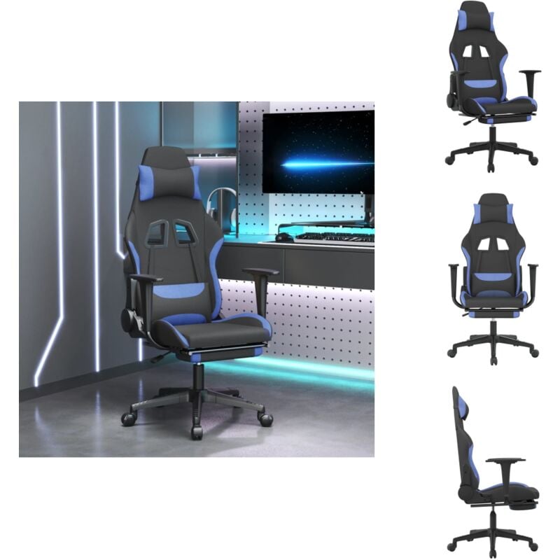 Gaming-Stuhl mit Fußstütze Schwarz und Blau Stoff - Gaming-Stuhl - Gamer Chair - BürostuhI - PC-Chair - Ergonomischer Stuhl