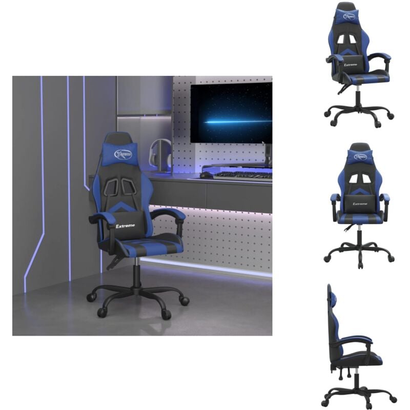 Gaming-Stuhl Drehbar Schwarz und Blau Kunstleder - Gaming-Stuhl - Gamer Chair - Bürostuhle - Schreibtischstuhl - Ergonomischer Stuhl