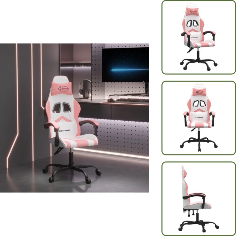 Gaming-Stuhl Drehbar Weiß und Rosa Kunstleder - Gaming-Stuhl - Gaming-Stühle - Bürostuhl - Sessel