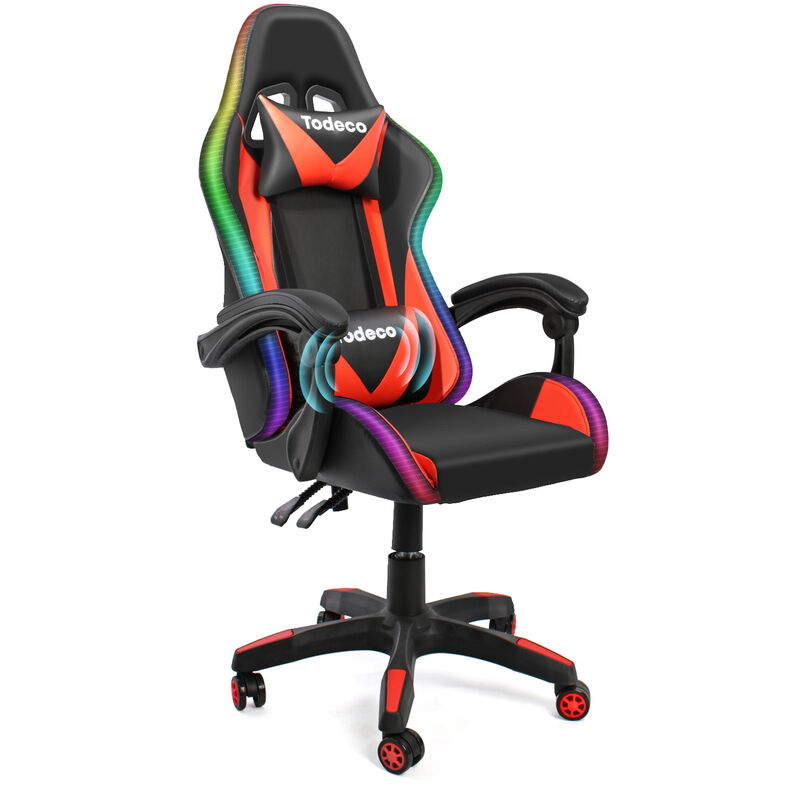 Todeco - Gaming Stuhl Massage mit Licht led Racing Stuhl Gaming Sessel Gamer Ergonomischer Bürostuhl verstellbare Rückenlehne höhenverstellbar