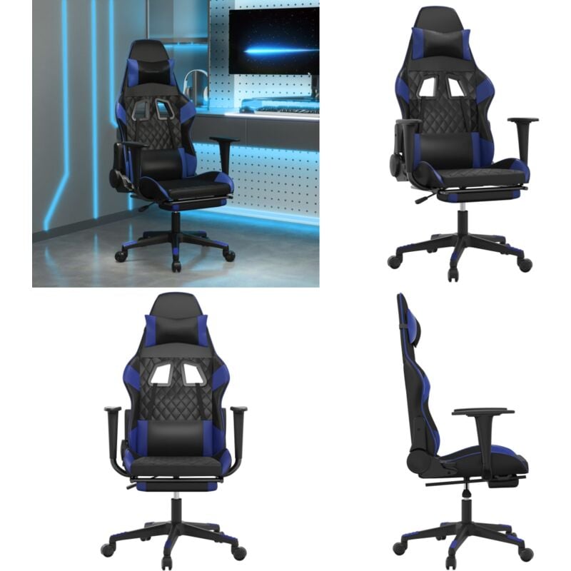 Gaming-Stuhl mit Fußstütze Schwarz und Blau Kunstleder - Gaming Stuhl - PC Stuhl - Gamer Chair - Bürostuhll - Ergonomischer Stuhl - Home & Living