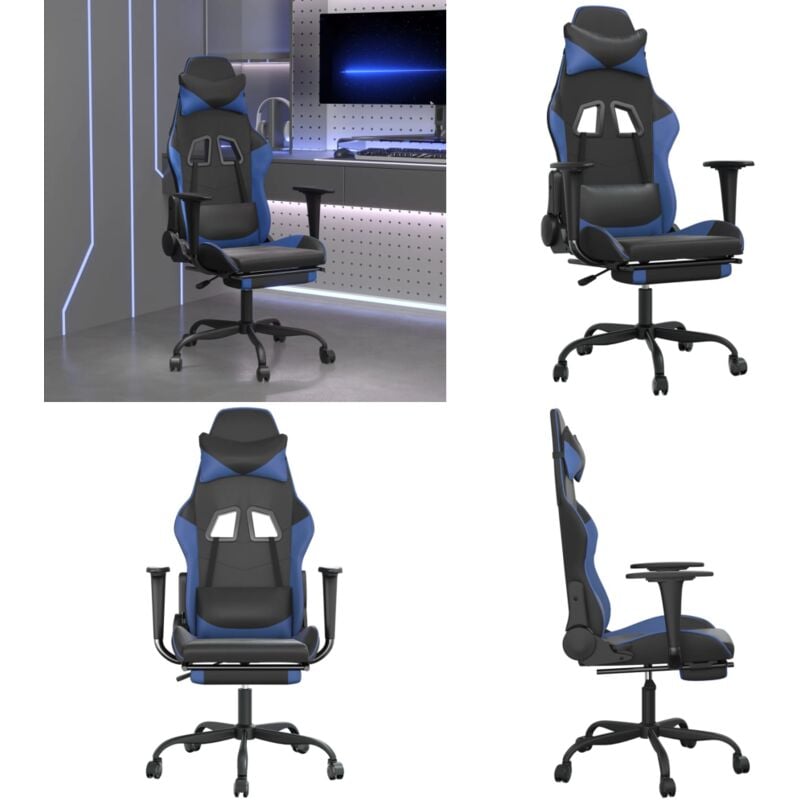 Gaming-Stuhl mit Fußstütze Schwarz und Blau Kunstleder - Gaming-Stuhl - Bürostuhle - Gamer Chair - PC-Chair - Ergonomischer Stuhl - Home & Living