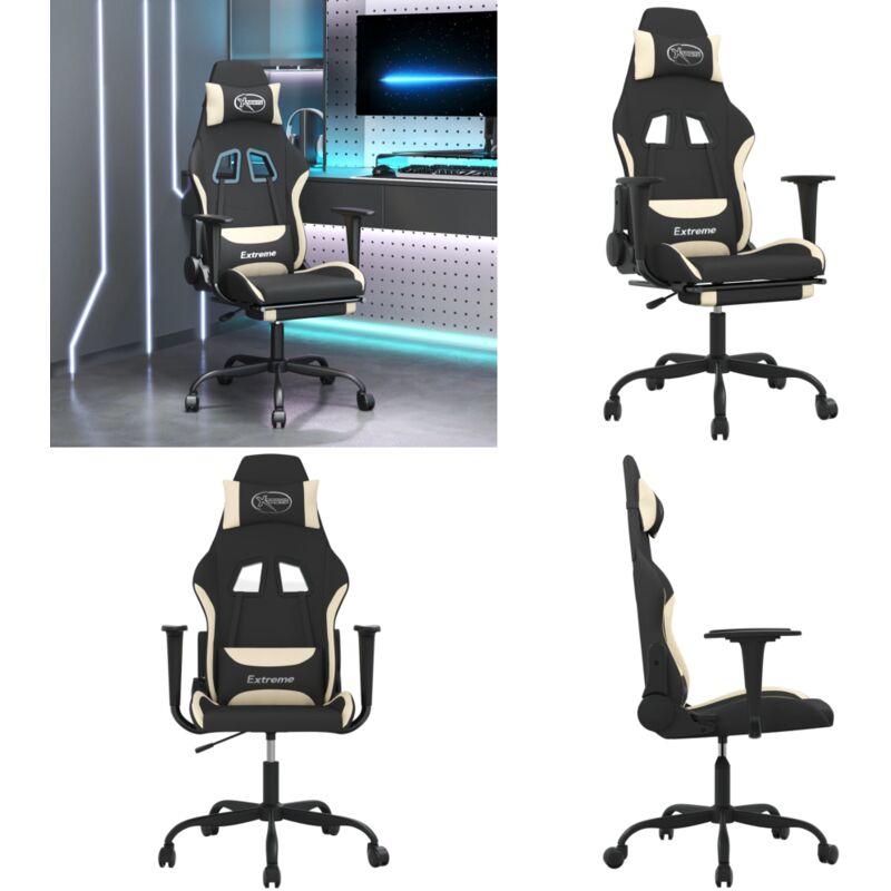 Gaming-Stuhl mit Fußstütze Schwarz und Creme Stoff - Gaming Stuhl - Gamer Chair - Bürostuhle - Schreibtischstuhl - Ergonomischer Stuhl - Home & Living