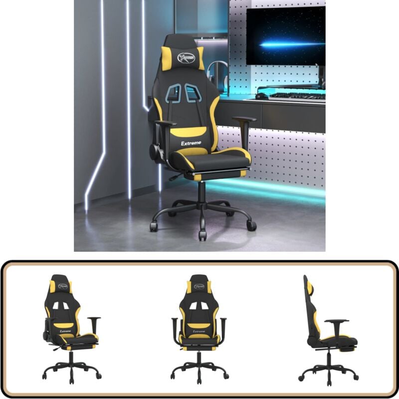 Gaming-Stuhl mit Fußstütze Schwarz und Gelb Stoff - Gaming Stuhl - Gamer Chair - PC Stuhl - Schreibtischstuhl - Ergonomischer Stuhl