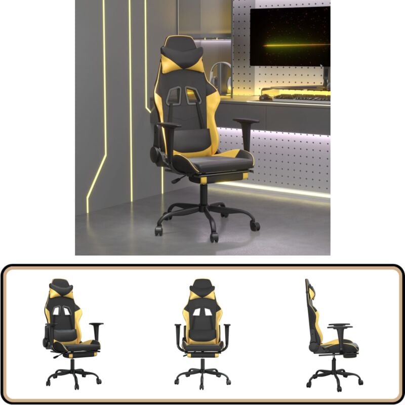 Vidaxl - Gaming-Stuhl mit Fußstütze Schwarz und Golden Kunstleder - Gaming-Stuhl - Bürostuhl - Gamer Chair - PC-Chair - Ergonomischer Stuhl