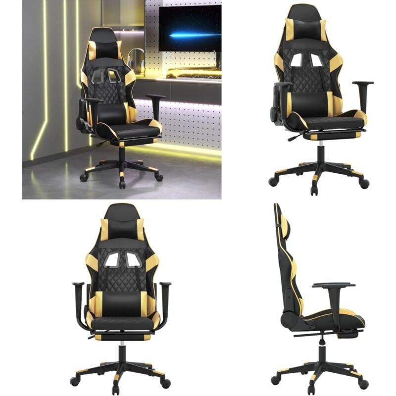 Vidaxl - Gaming-Stuhl mit Fußstütze Schwarz und Golden Kunstleder - Gaming-Stuhl - Bürostuhl - Gamer Chair - PC-Chair - Ergonomischer Stuhl - Home &