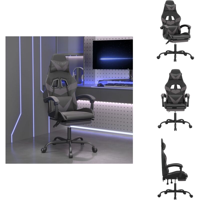 Gaming-Stuhl mit Fußstütze Schwarz und Grau Kunstleder - Gaming-Stuhl - Gaming-Stühle - Bürostuhl - Stuhl