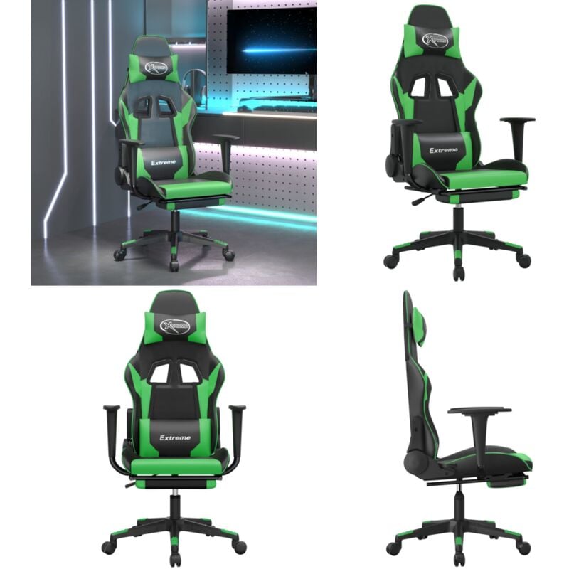 Vidaxl - Gaming-Stuhl mit Fußstütze Schwarz und Grün Kunstleder - Gaming-Stuhl - Gamer Chair - PC-Chair - BürostuhI - Ergonomischer Stuhl - Home &