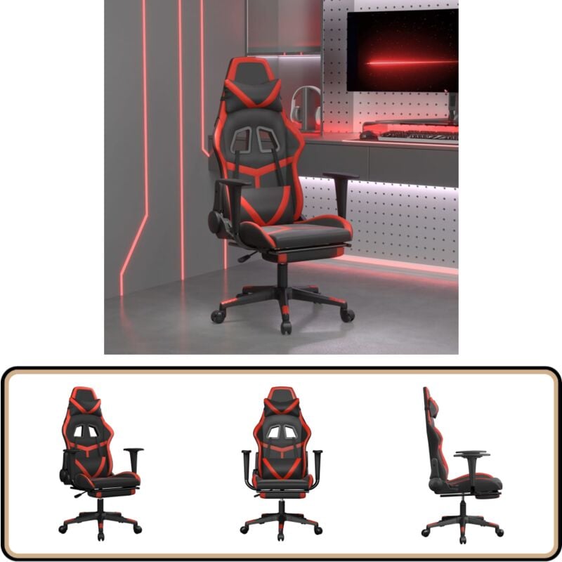 Vidaxl - Gaming-Stuhl mit Fußstütze Schwarz und Rot Kunstleder - Gaming-Stuhl - Bürostuhle - Gamer Chair - PC-Chair - Ergonomischer Stuhl