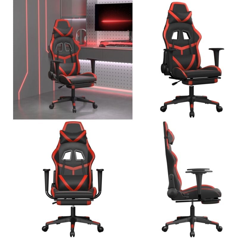 Vidaxl - Gaming-Stuhl mit Fußstütze Schwarz und Rot Kunstleder - Gaming-Stuhl - Bürostuhle - Gamer Chair - PC-Chair - Ergonomischer Stuhl - Home &