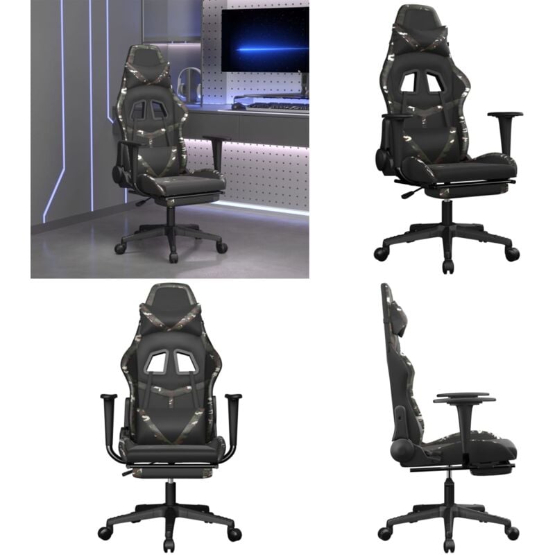 Gaming-Stuhl mit Fußstütze Schwarz und Tarnfarben Kunstleder - Gaming-Stuhl - E-Sports-Stuhl - PC-Stuhl - Bürostuhl - Ergonomischer Stuhl - Home &