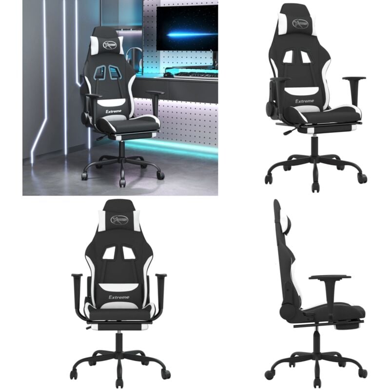 Gaming-Stuhl mit Fußstütze Schwarz und Weiß Stoff - Gaming Stuhl - Gamer Chair - Bürostuhle - Schreibtischstuhl - Ergonomischer Stuhl - Home & Living