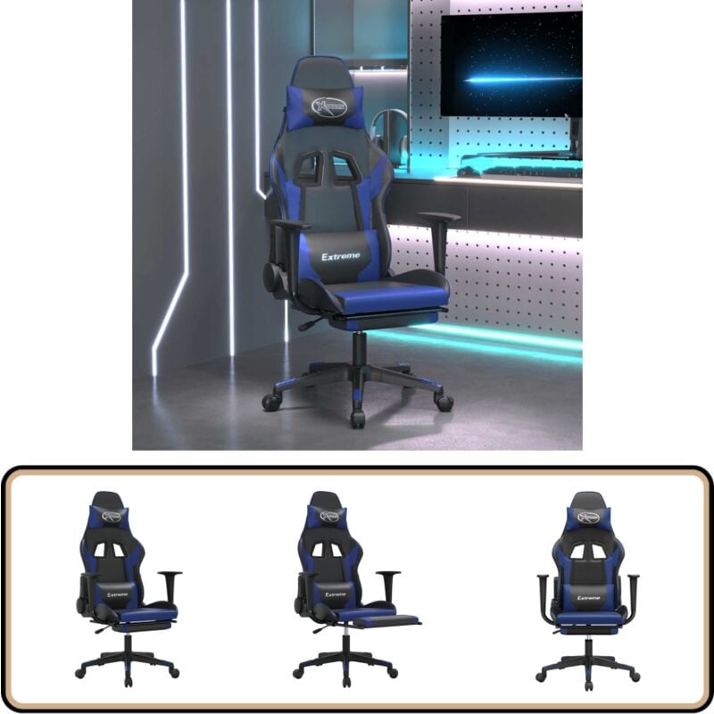 Gaming-Stuhl mit Massage & Fußstütze Schwarz & Blau Kunstleder - Gaming-Stuhl - Gamer Chair - BürostuhI - Schreibtischstuhl - Ergonomischer Stuhl
