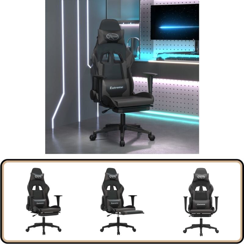 Vidaxl - Gaming-Stuhl mit Massage & Fußstütze Schwarz & Grau Kunstleder - Gaming-Stuhl - Gamer Chair - BürostuhI - Ergonomischer Stuhl - PC-Stuhl