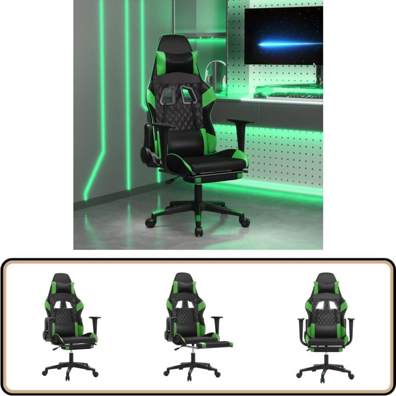 Gaming-Stuhl mit Massage & Fußstütze Schwarz & Grün Kunstleder - Gaming-Stuhl - Gamer-Sessel - Bürostuhl - Ergonomischer Stuhl - Massagesessel