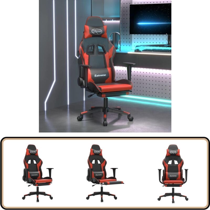 Gaming-Stuhl mit Massage & Fußstütze Schwarz & Rot Kunstleder - Gaming-Stuhl - Gamer Chair - Bürostuhll - Schreibtischstuhl - Ergonomischer Stuhl