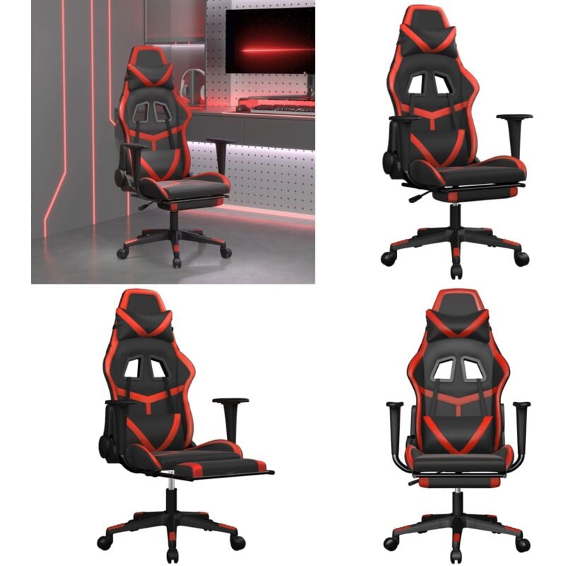 Vidaxl - Gaming-Stuhl mit Massage & Fußstütze Schwarz & Rot Kunstleder - Gaming-Stuhl - Gamer Chair - Bürostuhll - Ergonomischer Stuhl - PC-Stuhl