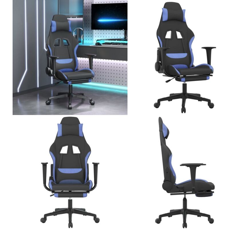Gaming-Stuhl mit Massage & Fußstütze Schwarz und Blau Stoff - Gaming Stuhl - Gamer Chair - BürostuhI - Ergonomischer Stuhl - PC Stuhl - Home & Living