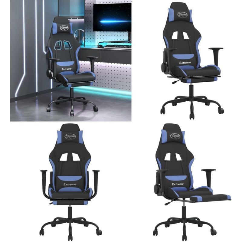 Gaming-Stuhl mit Massage & Fußstütze Schwarz und Blau Stoff - Gaming Stuhl - Gamer Chair - BürostuhI - Ergonomischer Stuhl - Massagesitz - Home &