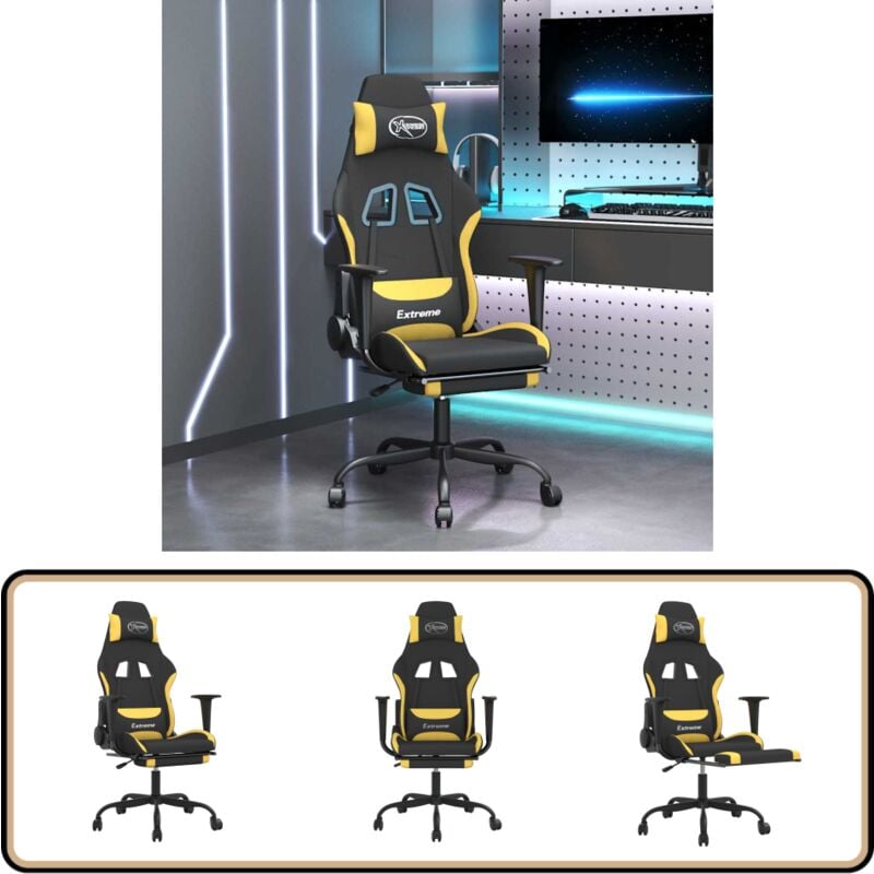 Gaming-Stuhl mit Massage & Fußstütze Schwarz und Gelb Stoff - Gaming Stuhl - Gamer Chair - Bürostuhl - Schreibtischstuhl - Ergonomischer Stuhl