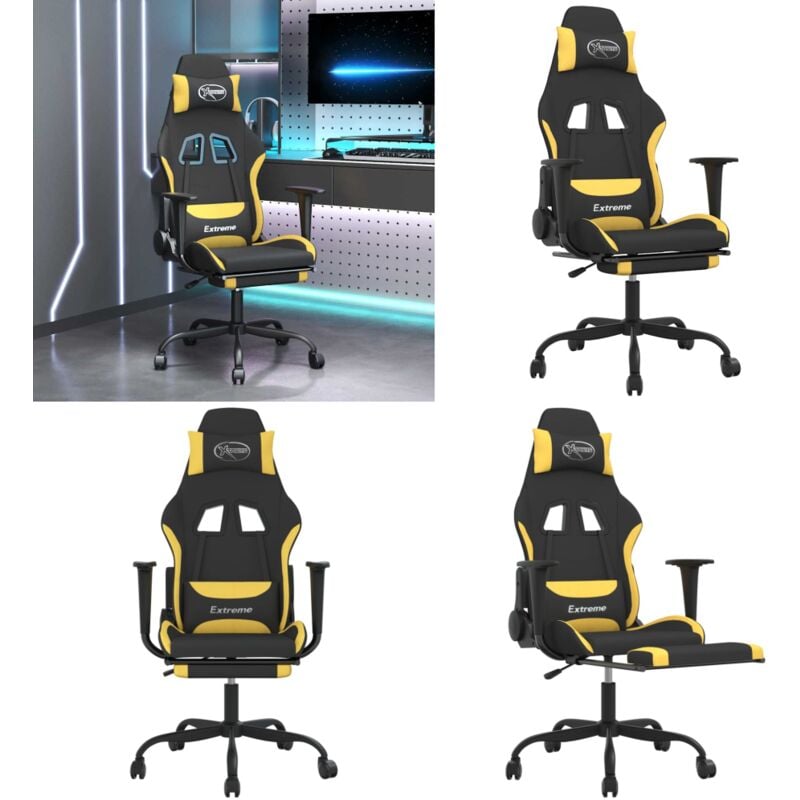 Gaming-Stuhl mit Massage & Fußstütze Schwarz und Gelb Stoff - Gaming Stuhl - Gamer Chair - Bürostuhl - Schreibtischstuhl - Ergonomischer Stuhl - Home