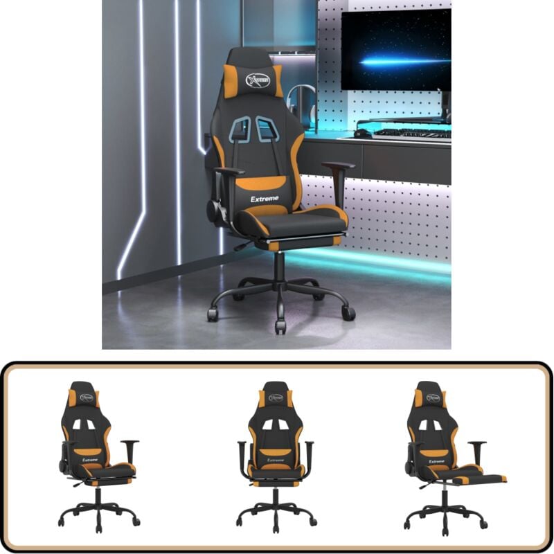 Gaming-Stuhl mit Massage & Fußstütze Schwarz und Orange Stoff - Gaming-Stuhl - Gamer Chair - Bürostuhl - Schreibtischstuhl - Ergonomischer Stuhl