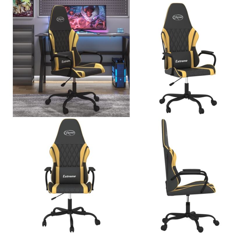 Gaming-Stuhl mit Massagefunktion Schwarz & Golden Kunstleder - Gaming-Stuhl - PC-Stuhl - Gamer Chair - Ergonomischer Stuhl - Schreibtischstuhl - Home