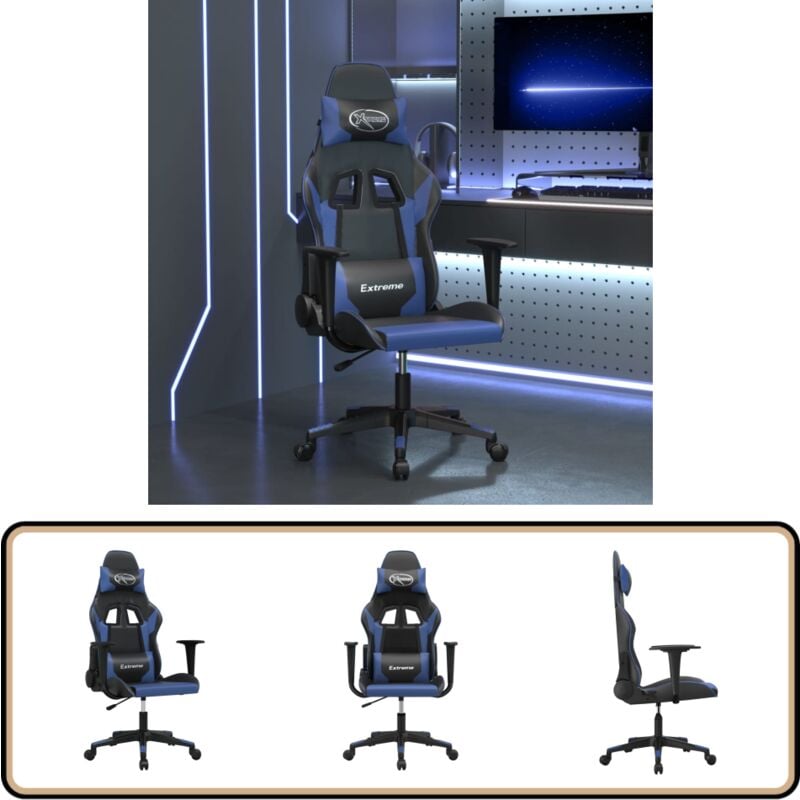 Gaming-Stuhl mit Massagefunktion Schwarz und Blau Kunstleder - Gaming Stuhl - Gamer Chair - BürostuhI - Schreibtischstuhl - Ergonomischer Stuhl