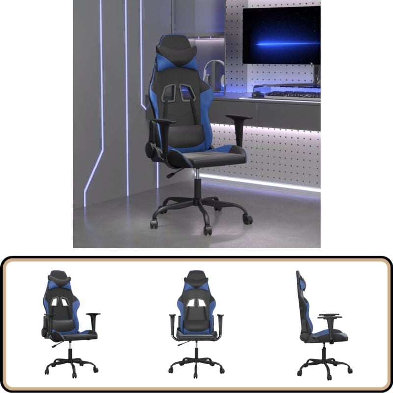Gaming-Stuhl mit Massagefunktion Schwarz und Blau Kunstleder - Gaming-Stuhl - Gamer Chair - Bürostuhll - Schreibtischstuhl - Ergonomischer Stuhl