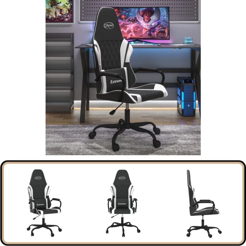 Gaming-Stuhl mit Massagefunktion Schwarz und Weiß Kunstleder - Gaming-Stuhl - PC-Stuhl - Gamer Chair - Ergonomischer Stuhl - Schreibtischstuhl