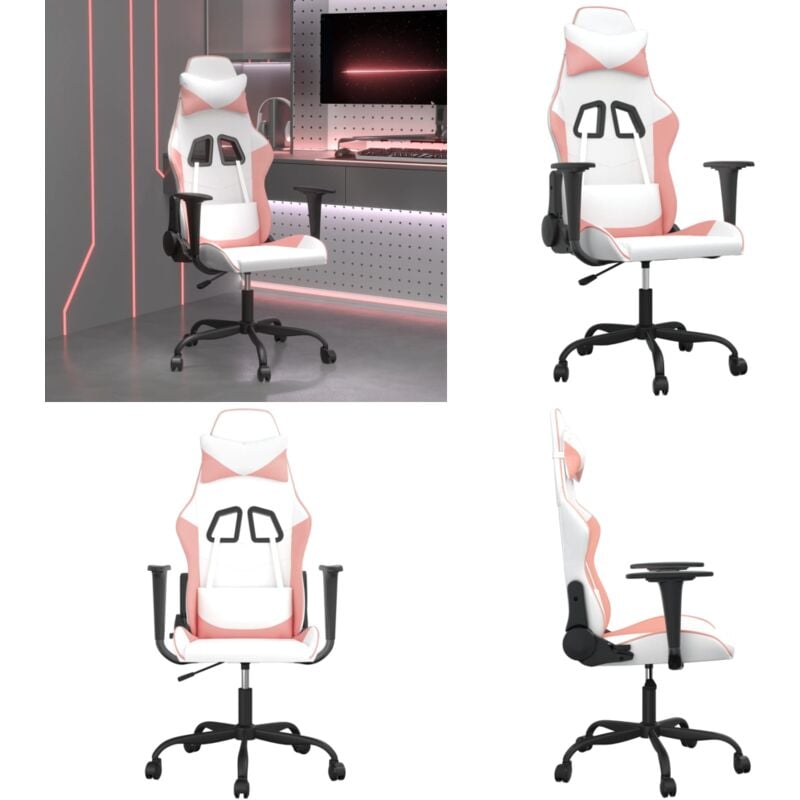 Vidaxl - Gaming-Stuhl mit Massagefunktion Weiß und Rosa Kunstleder - Gaming Stuhl - Gamer Chair - pc Stuhl - Schreibtischstuhl - Ergonomischer Stuhl