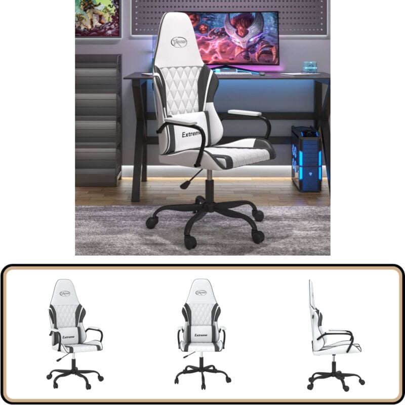 Gaming-Stuhl mit Massagefunktion Weiß und Schwarz Kunstleder - Gaming-Stuhl - Gamer Chair - Bürostuhl - Schreibtischstuhl - Ergonomischer Stuhl