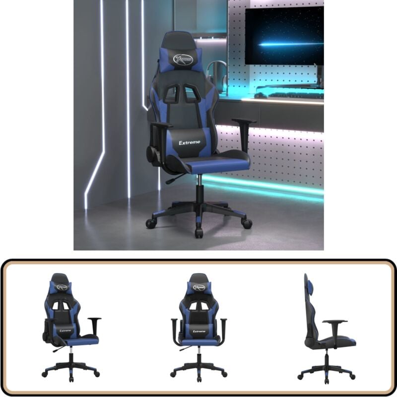 Gaming-Stuhl Schwarz und Blau Kunstleder - Gaming Stuhl - PC Stuhl - Gamer Chair - Bürostuhle - Schreibtischstuhl