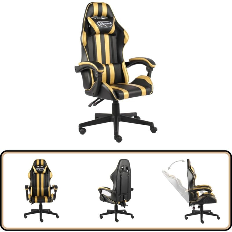 Vidaxl - Gaming-Stuhl Schwarz und Golden Kunstleder - Gaming-Stuhl - Bürostuhl - Büromöbel - Ergonomischer Stuhl - PC-Stuhl