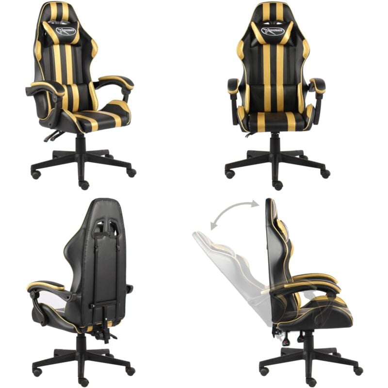 Vidaxl - Gaming-Stuhl Schwarz und Golden Kunstleder - Gaming-Stuhl - Bürostuhl - Büromöbel - Ergonomischer Stuhl - PC-Stuhl - Home & Living